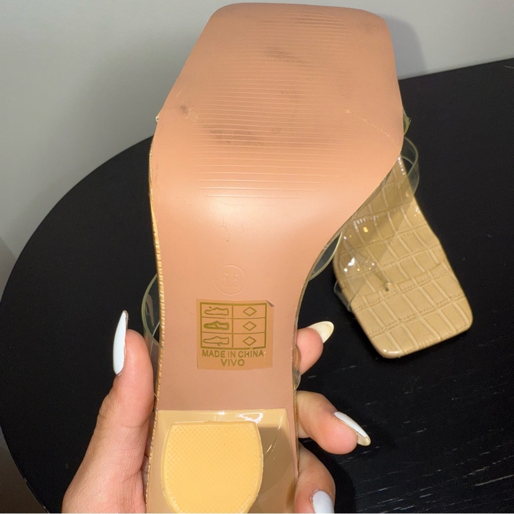 🖤So Me y2k Clear Straps Beige Croc-Patterned Heels - Picture 6 of 6